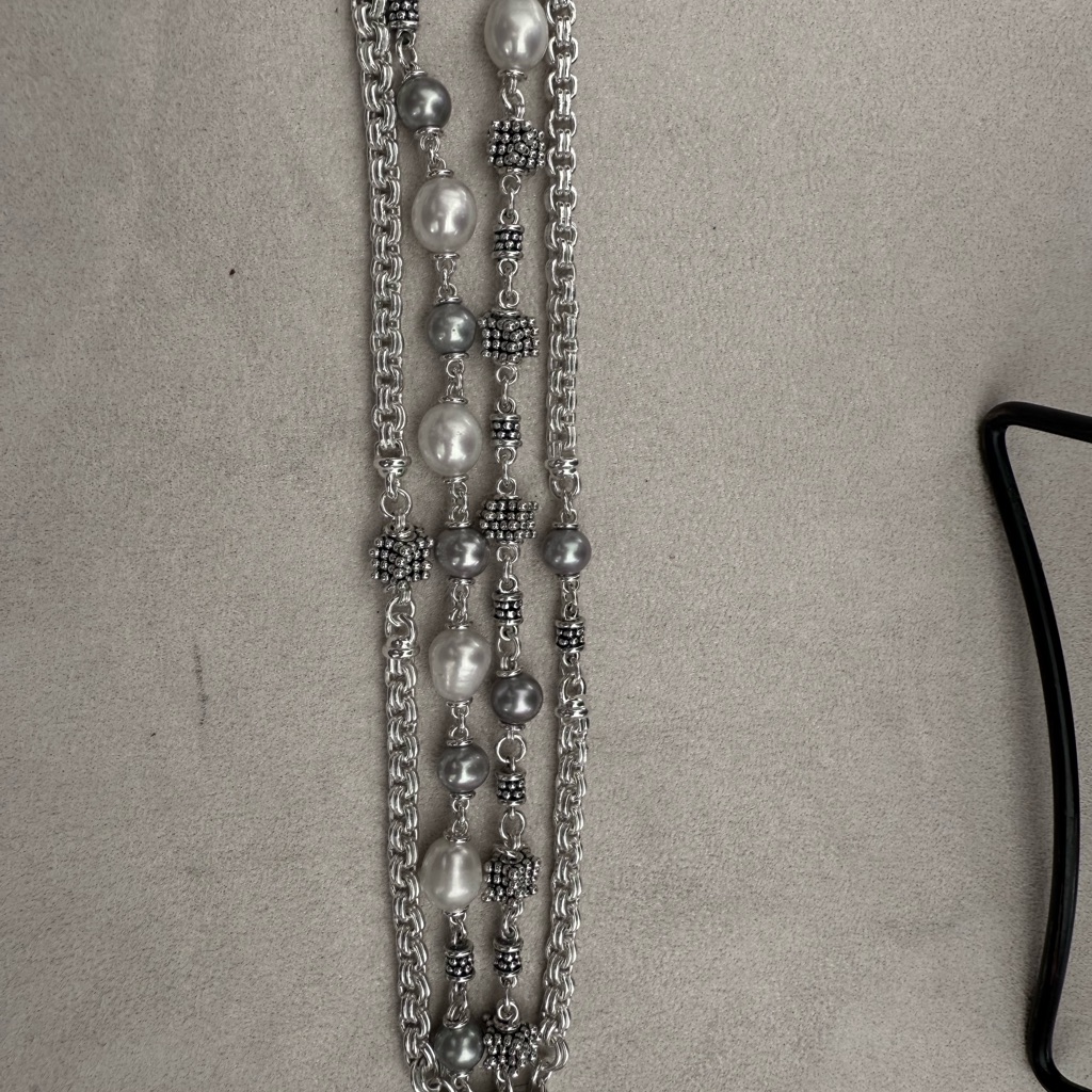 Michael Dawkins Elegant Sterling Silver And Pearl Beaded Bracelet